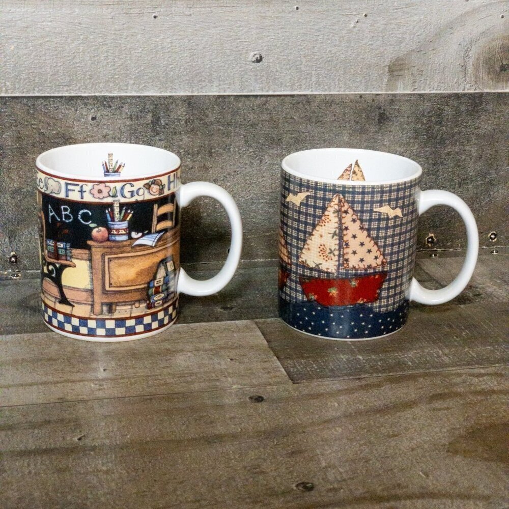LANG AND WISE COLLECTOR MUGS 1998 EKB2 SW12 COFFEE CUP SET 12 OZ VINTAGE KITCHEN - Picture 2 of 7